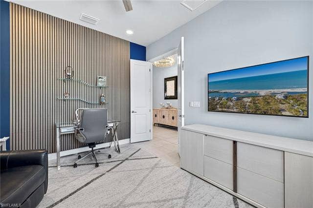 16717 Gilroy St, Bonita Springs, FL 34135 Den or 3rd Bedroom - Wall behind the desk is dual purpose: pretty PLUS sound reducing!