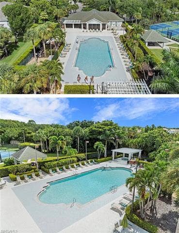 23007 Lone Oak Dr, Estero, FL 33928 Community pool featuring a patio and view of wooded area