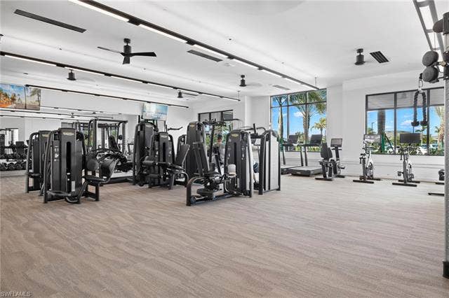 11861 Venetian Lagoon Dr, #203, Fort Myers, FL 33913 Workout area featuring ceiling fan