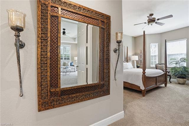 19620 Marino Lake Cir, #2802, Miromar Lakes, FL 33913 Bedroom featuring light carpet and ceiling fan