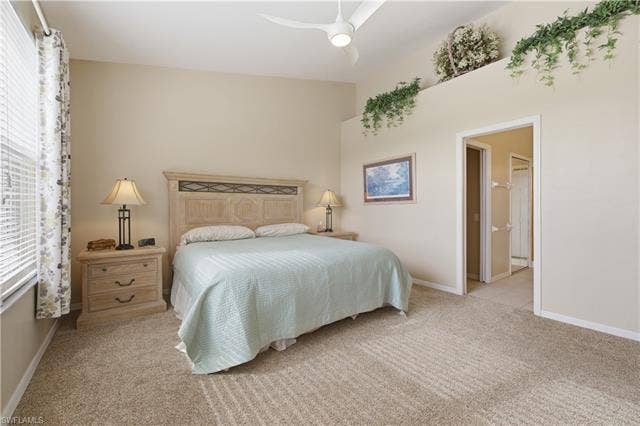 23541 Sandycreek Ter, #806, Estero, FL 34135 Bedroom featuring light colored carpet and a ceiling fan