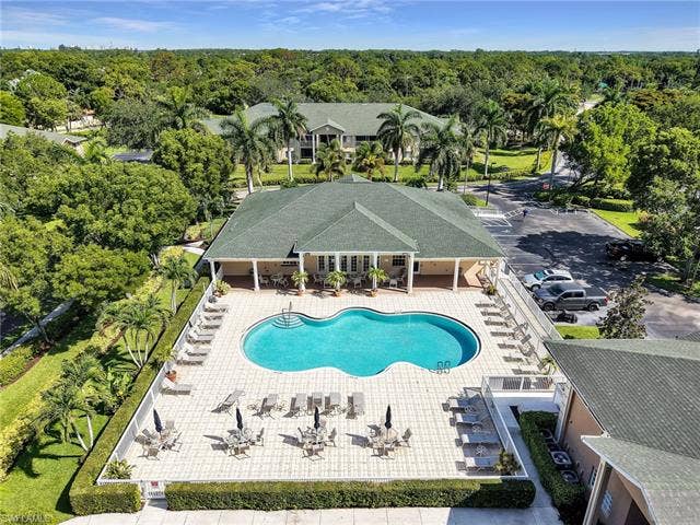 27087 Matheson Ave, #101, Bonita Springs, FL 34135 Aerial View of the Clubhouse & Community Pool