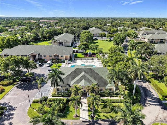 27087 Matheson Ave, #101, Bonita Springs, FL 34135 Aerial View of the Clubhouse, Pool & Amenities