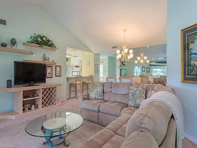 8371 Grand Palm Dr, #2, Estero, FL 33967 Great room with access to the kitchen and lanai