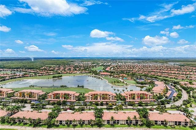 17951 Bonita National Blvd, #422, Bonita Springs, FL 34135 Aerial View of Large Lake and Golf Course behind the Condo Building