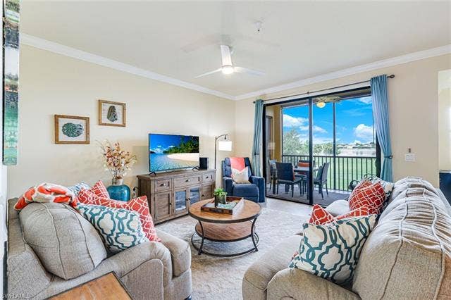 17951 Bonita National Blvd, #422, Bonita Springs, FL 34135 Living Area with View of the Golf Course and Lake