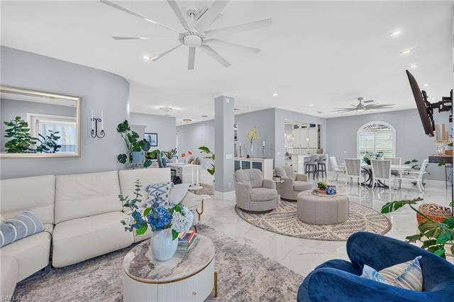61 Mango St, Fort Myers Beach, FL 33931 Expansive living area with high ceilings - Virtually Edited Image