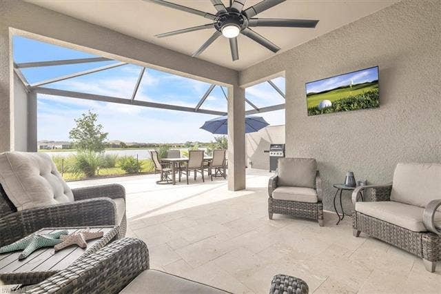 16782 Rolling Rock Blvd, Alva, FL 33920 Extended lanai with panoramic lake views