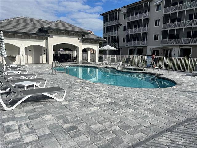 26600 Rosewood Pointe Dr, #B-107, Bonita Springs, FL 34135 View of pool with a patio