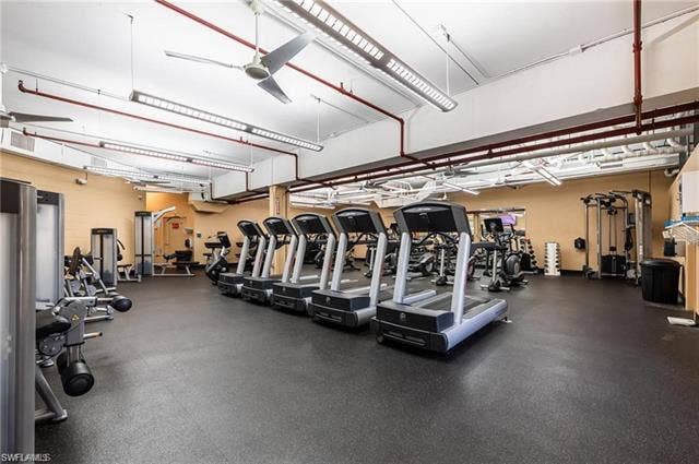 26600 Rosewood Pointe Dr, #B-107, Bonita Springs, FL 34135 Workout area with ceiling fan