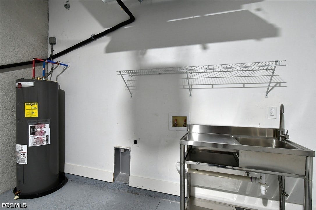 Laundry room featuring hookup for a washing machine, water heater, and electric dryer hookup