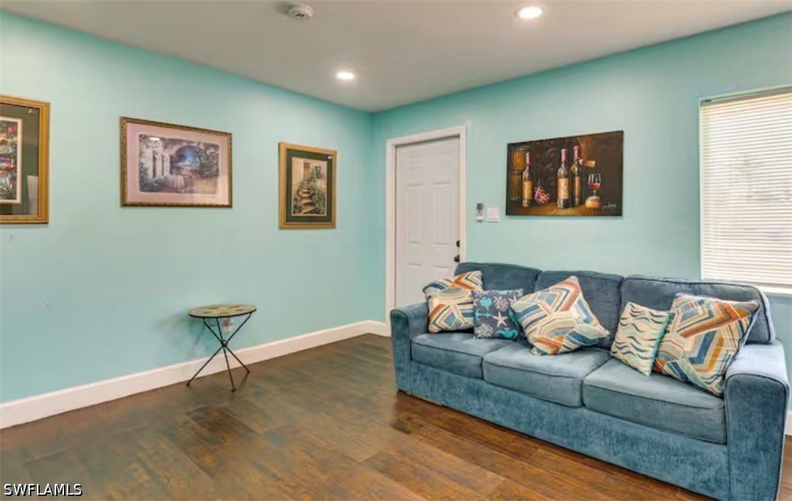 4630 New Haven Drive, Fort Myers, FL 33908 Recessed lighting, wood-finish flooring, white door, and window with blinds