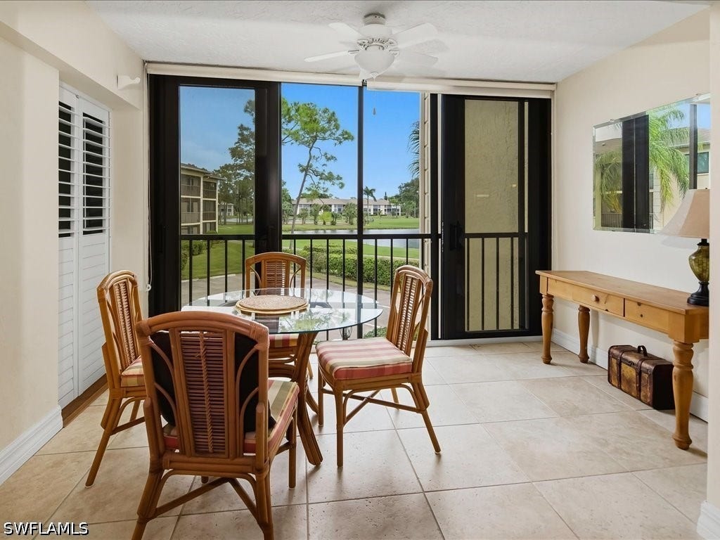 Beautiful views from the lanai.  Impact resistant sliders, tile flooring, ceiling fan and light.