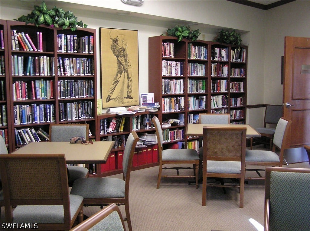 Library in clubhouse with over 3000 volumes for lending.  Book club meets every month, October to April.