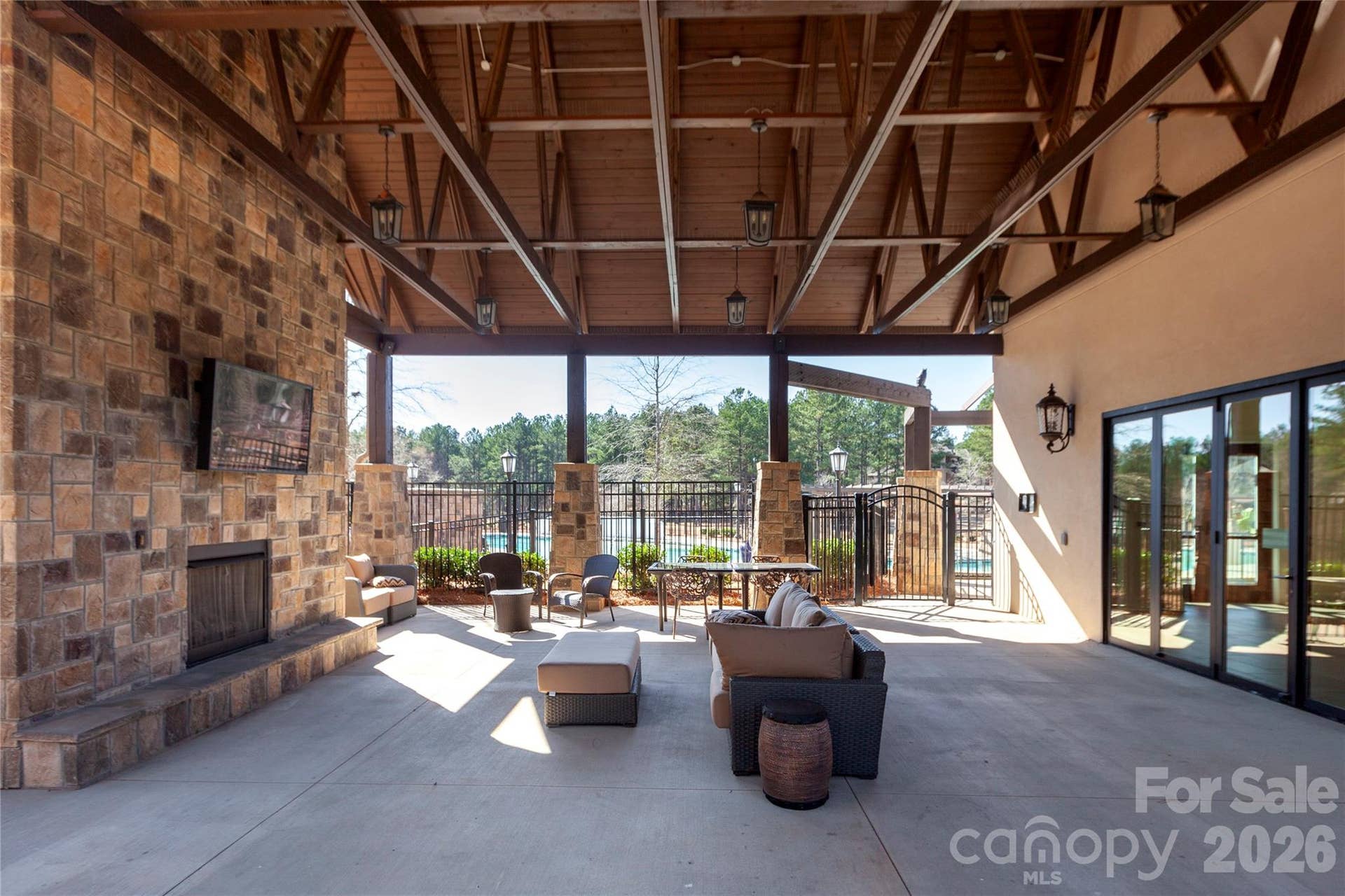 6191 Chimney Bluff Road, Lancaster, SC 29720 Outdoor patio and fireplace at clubhouse
