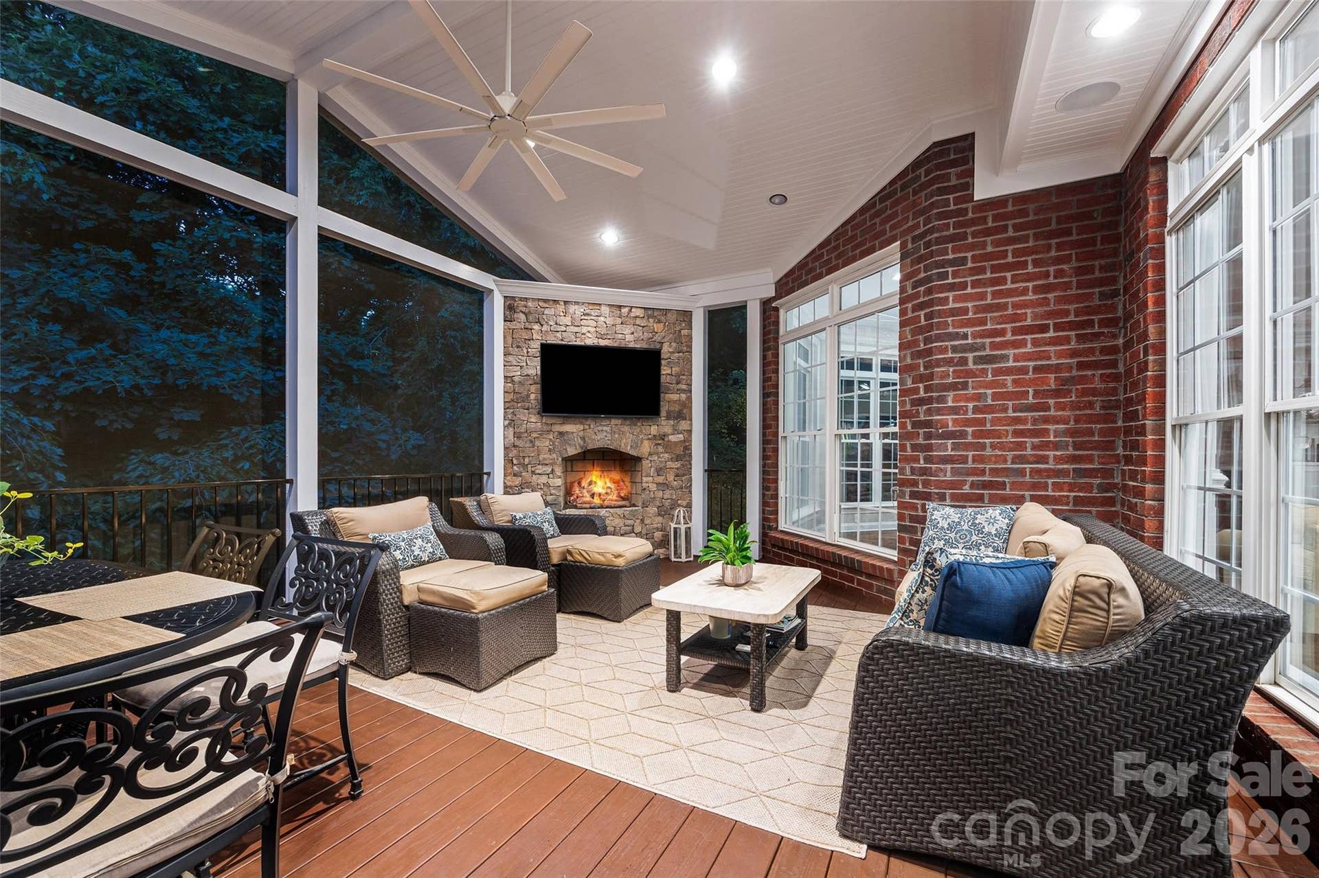 2539 Grimmersborough Lane, Charlotte, NC 28270 Gas log fireplace in the evening