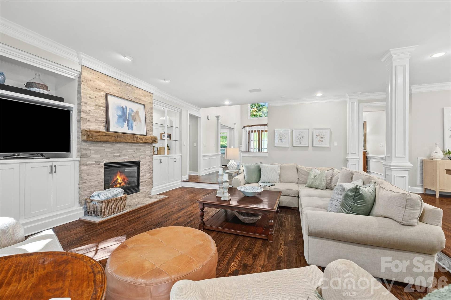 2539 Grimmersborough Lane, Charlotte, NC 28270 Great room with gas log fireplace/custom mantle and stone surround