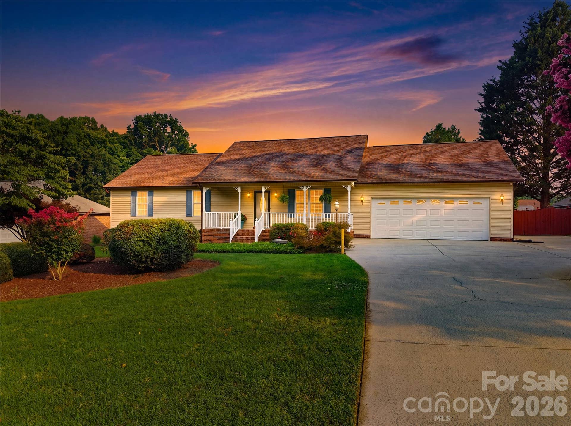 3892 Stoney Creek Drive, Lincolnton, NC 28092 Twilight highlights this home's inviting curb appeal.