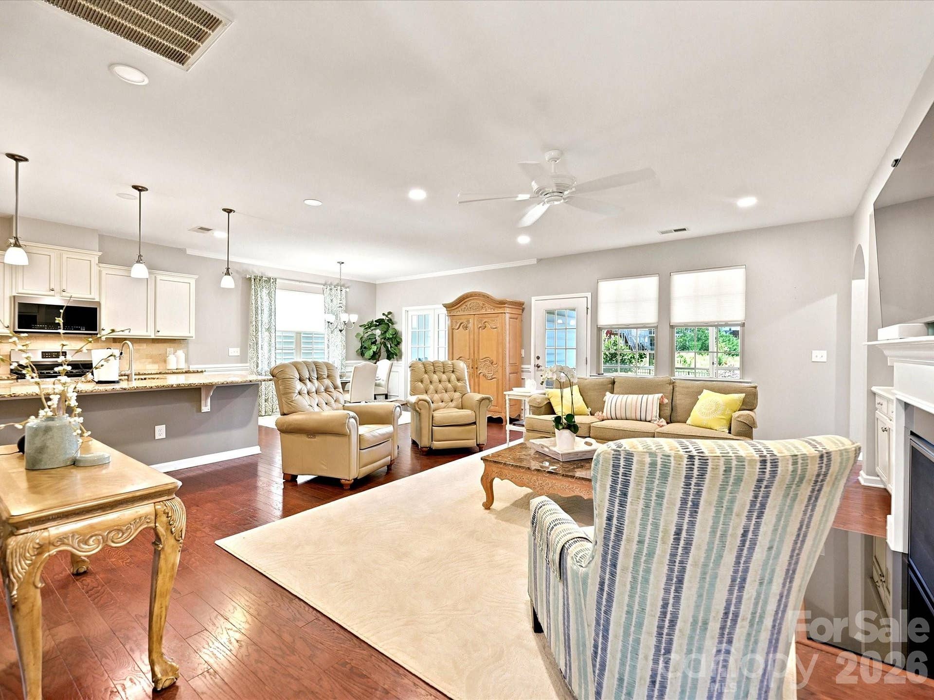 Great room with hardwood floors