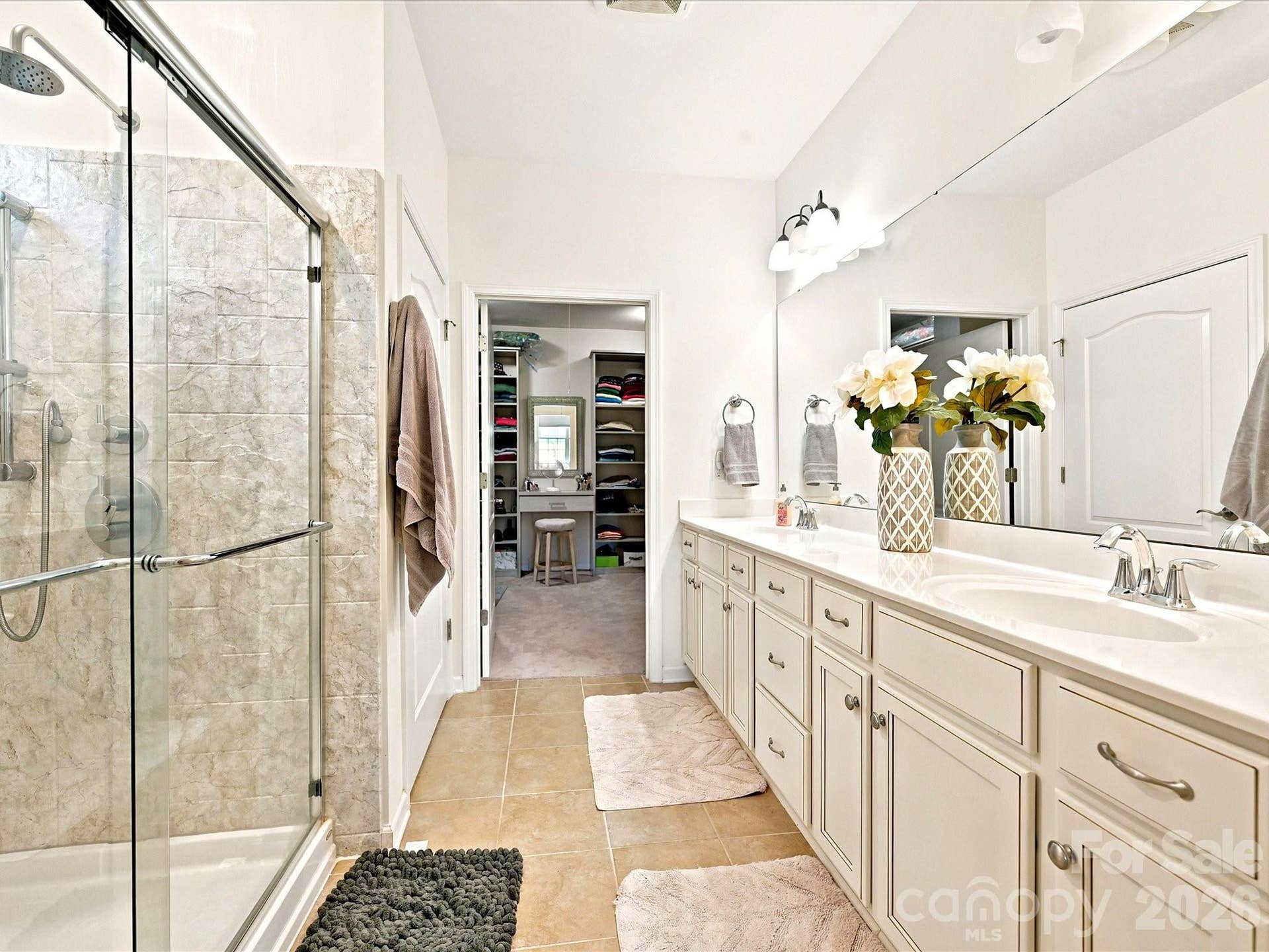 Primary bath with dual oversized vanity