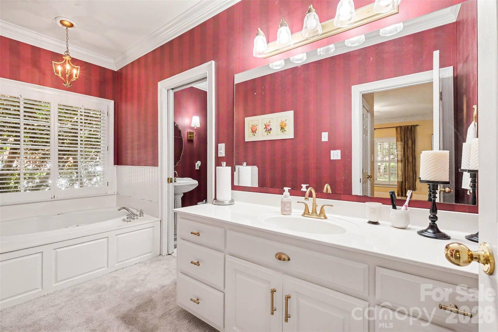 Primary Bathroo wih new sodt gold fixtures
