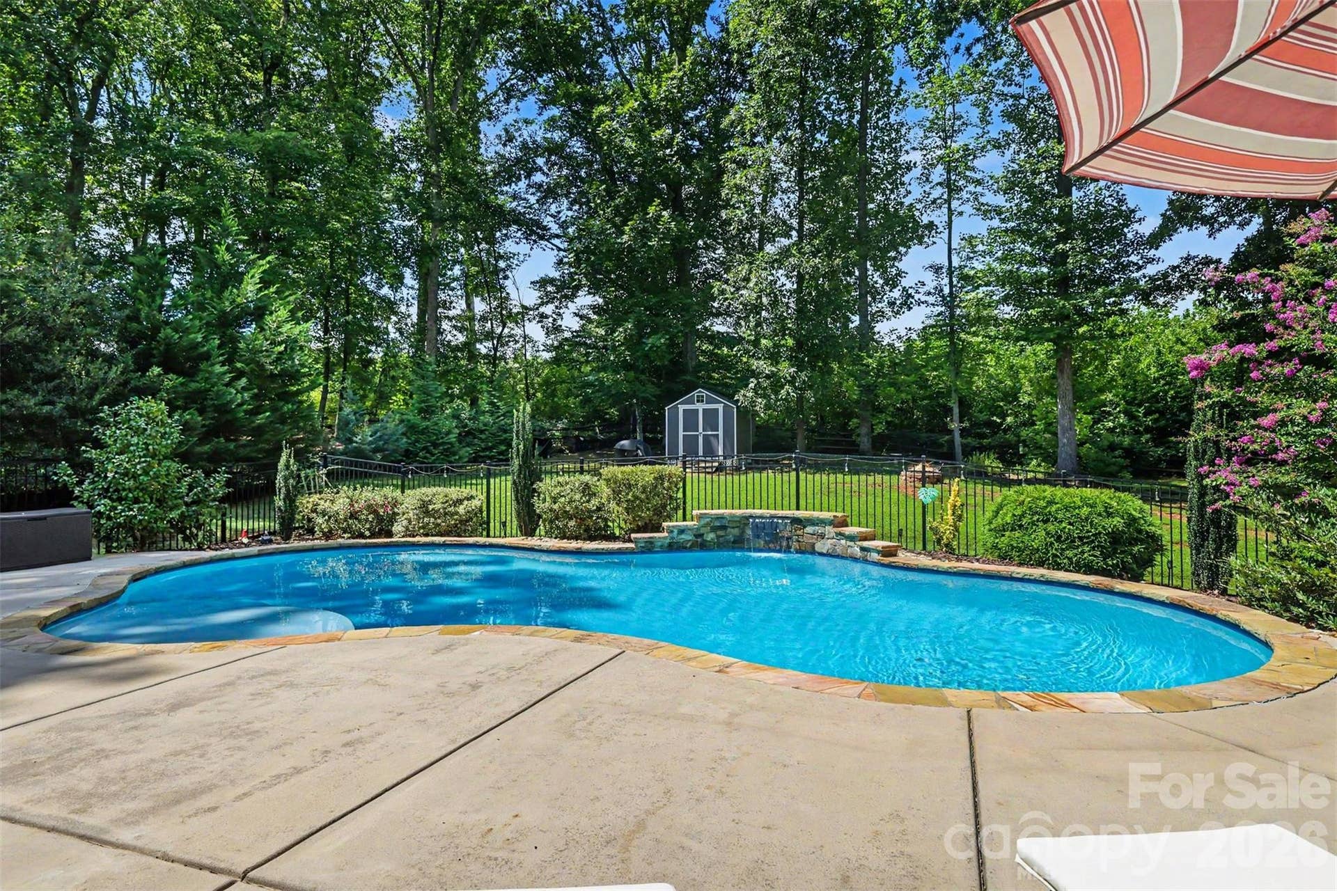 Waterfall feature in the heated saltwater pool