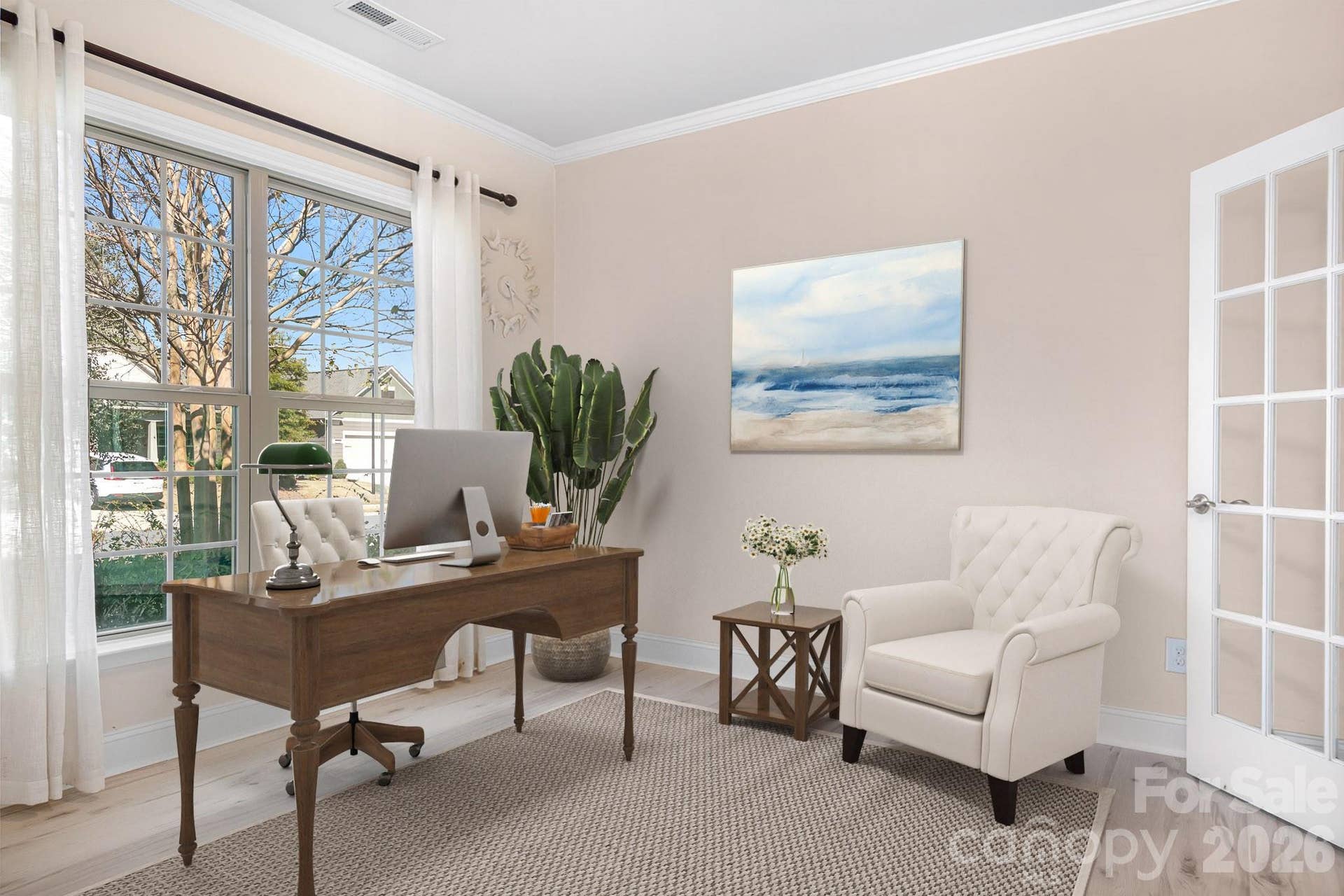 office at front of the home with French doors