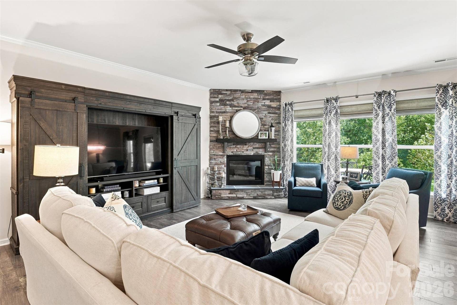 15704 Reynolds Drive, Indian Land, SC 29707 Family room with Stone Gas fireplace