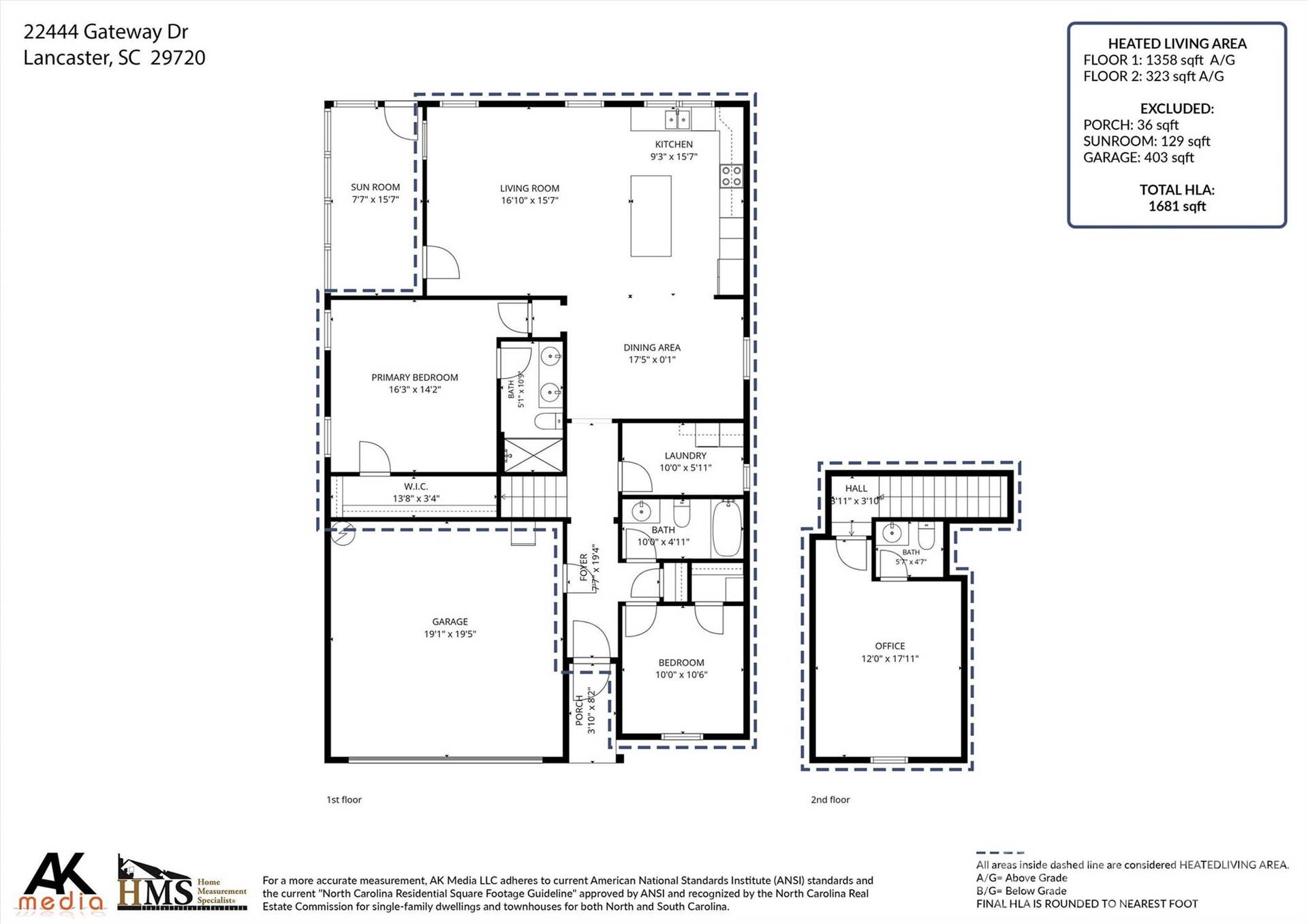 22444 Gateway Drive, Lancaster, SC 29720 Floor Plan with measured square footage
