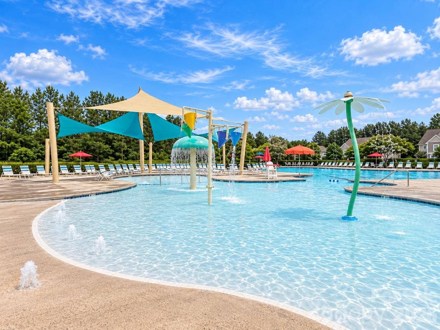 Huge pool with splashpad features