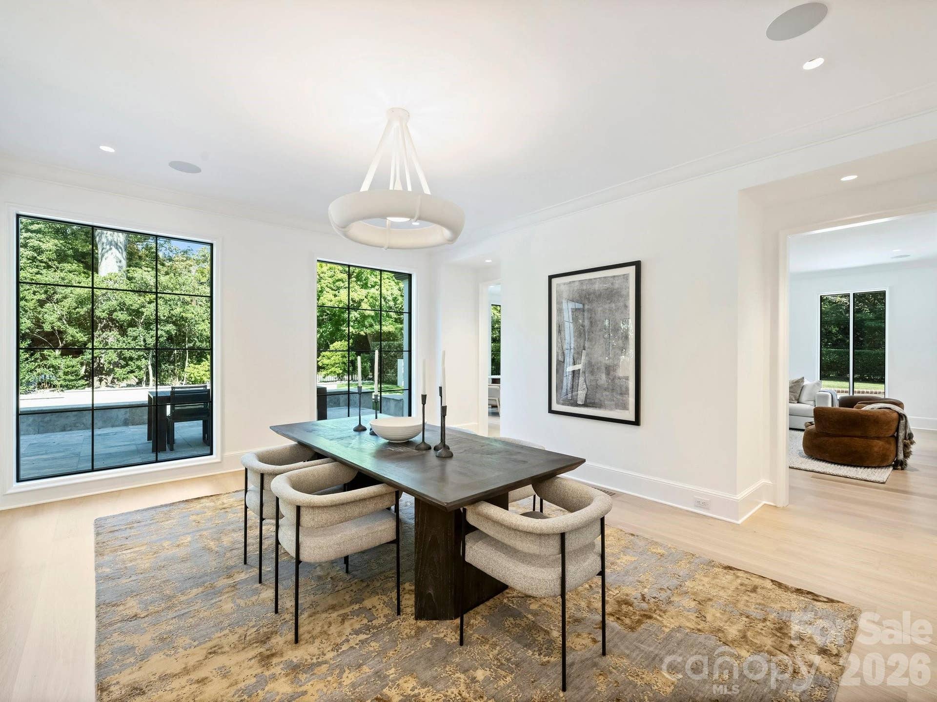 dining room overlooking outdoor pool area