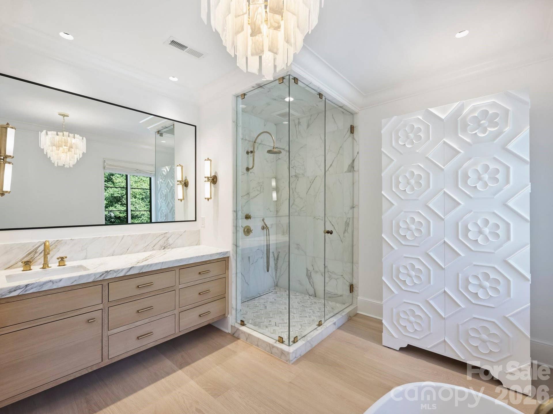 Guest Suite 2 Bath with Marble shower, soaking tub and Waterworks fixtures