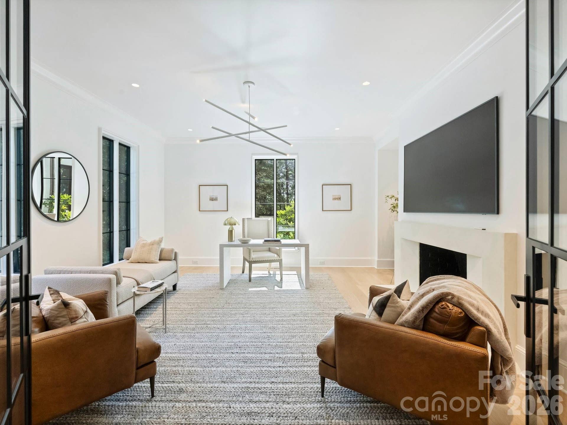 Private study with wood burning fireplace