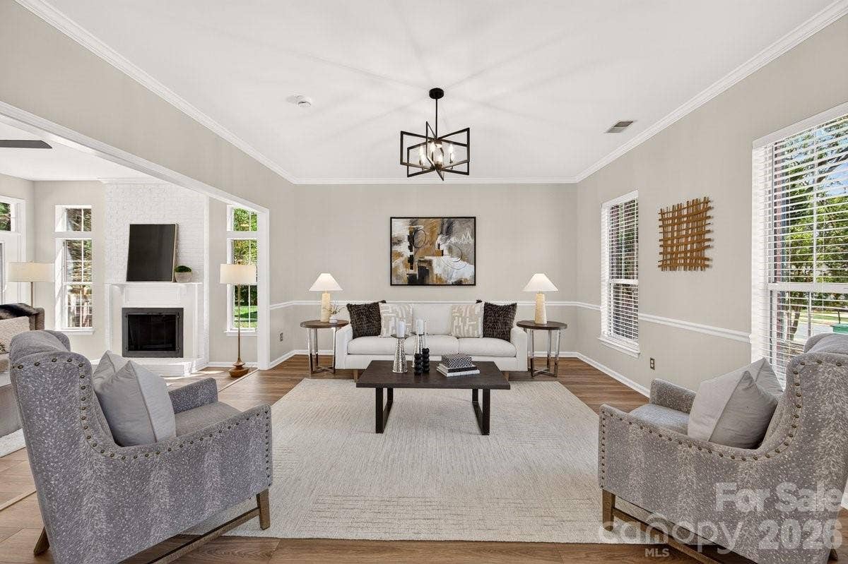 2901 Firewood Drive, Matthews, NC 28105 Gorgeous Living Room opens to the Family Room.