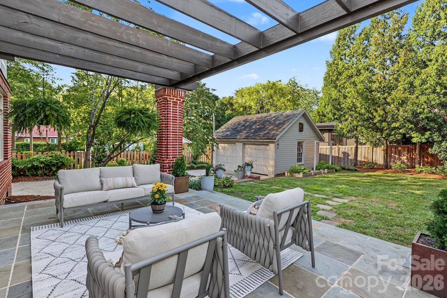 Stone terrace  accessed from the family room