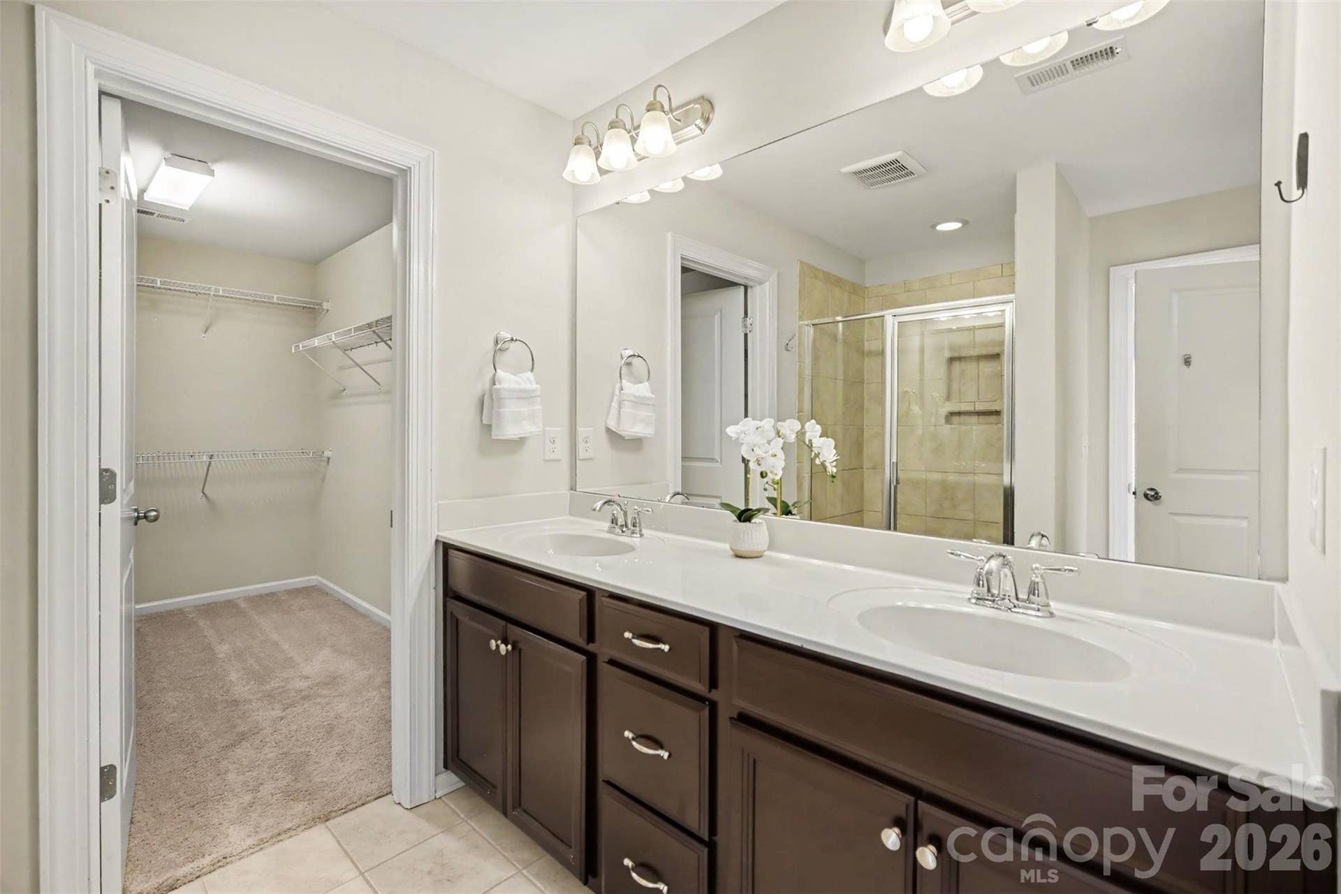 Primary bathroom with garden tub and walk-in shower