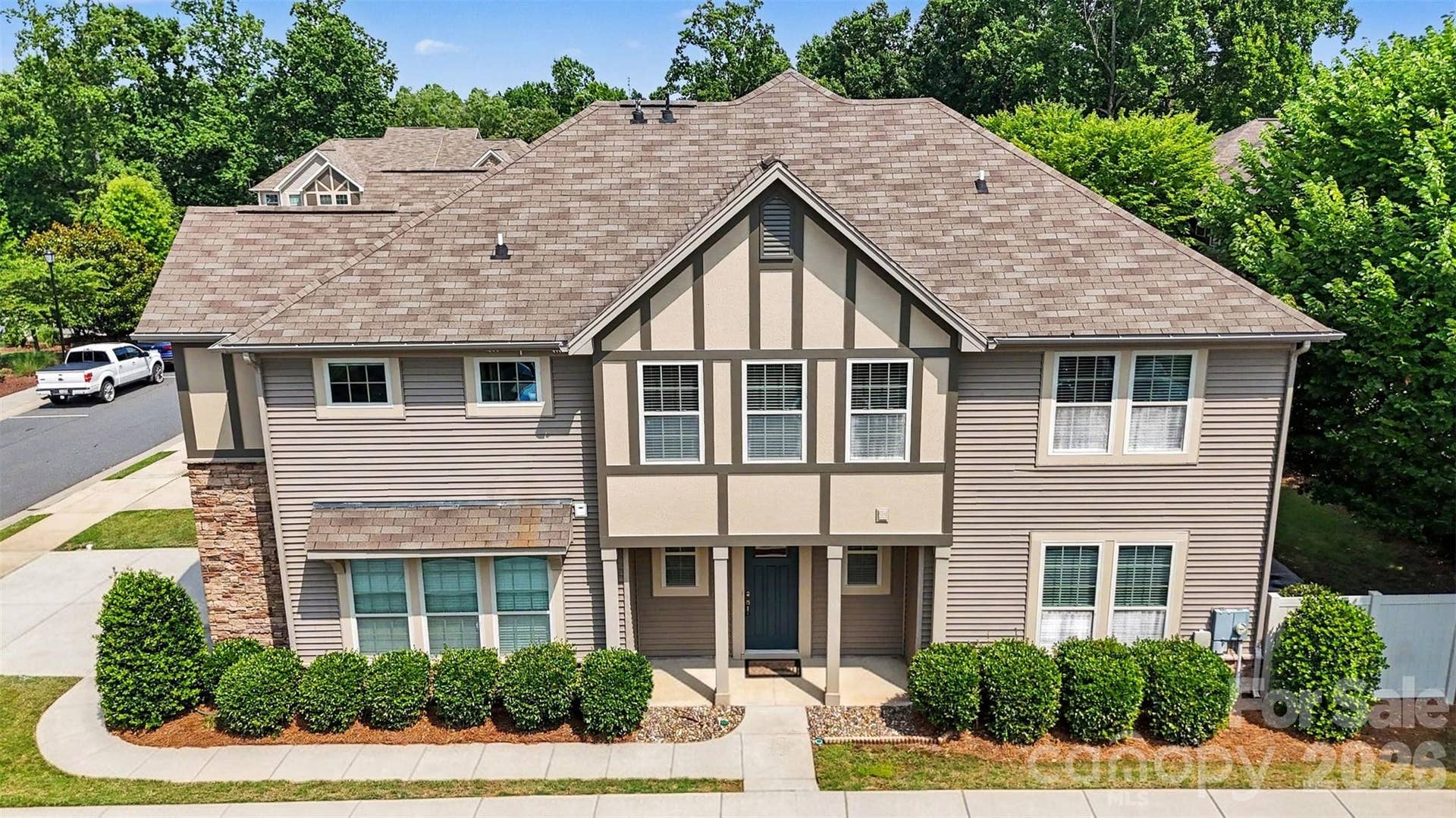 Aerial view of the front of the home