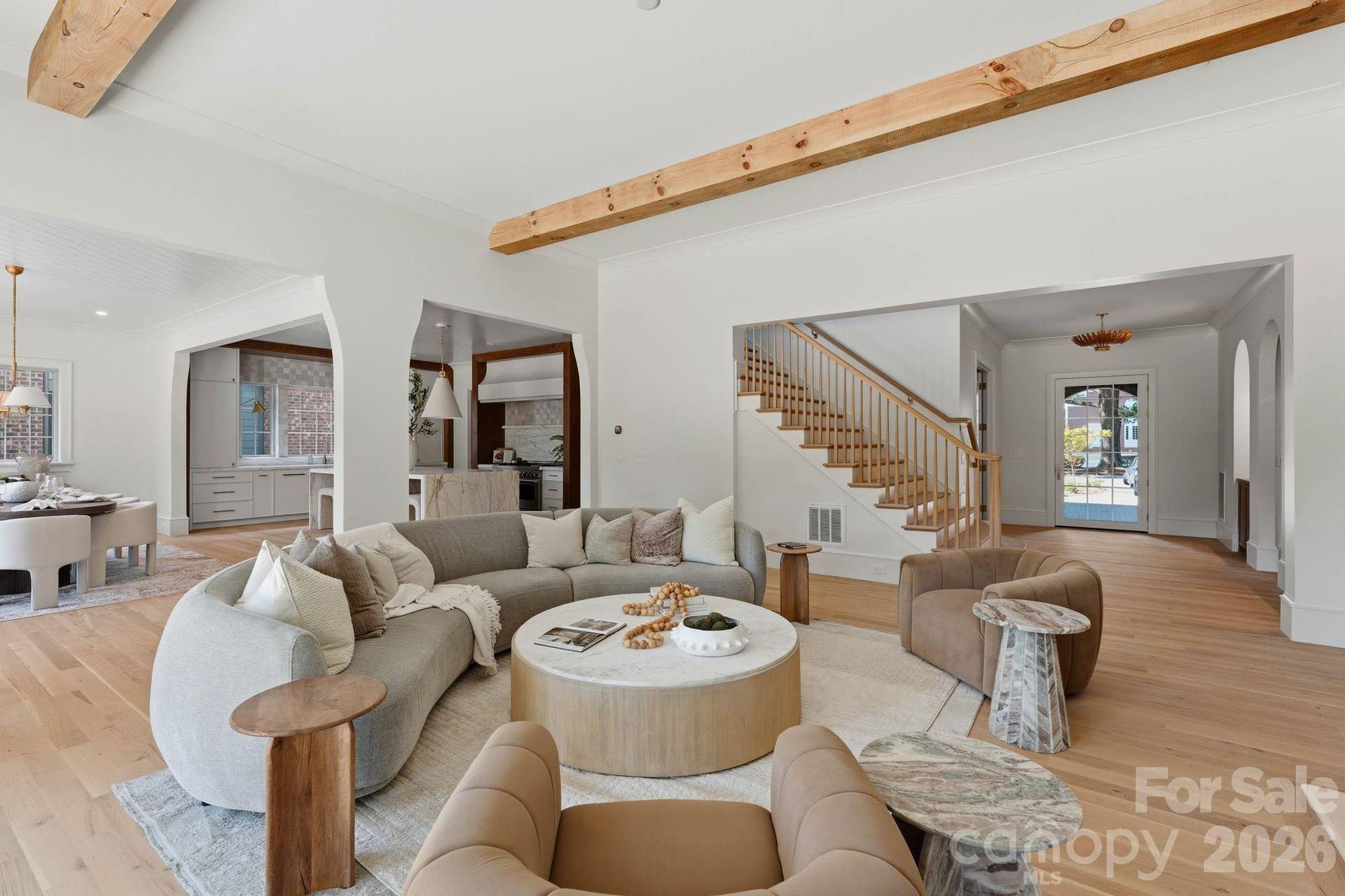 Living Room - Solid Wood Beams - Front entry is to the right