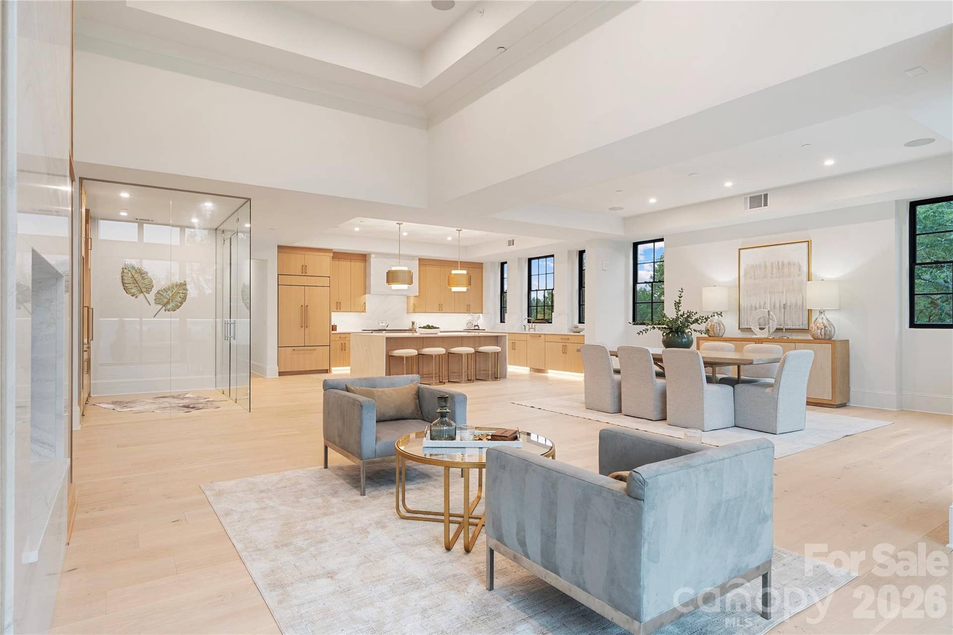 409 Queens Road, #503, Charlotte, NC 28207 Another look at the expansive family area where the kitchen, dining and casual seating areas flow together seamlessly, with views from every direction.