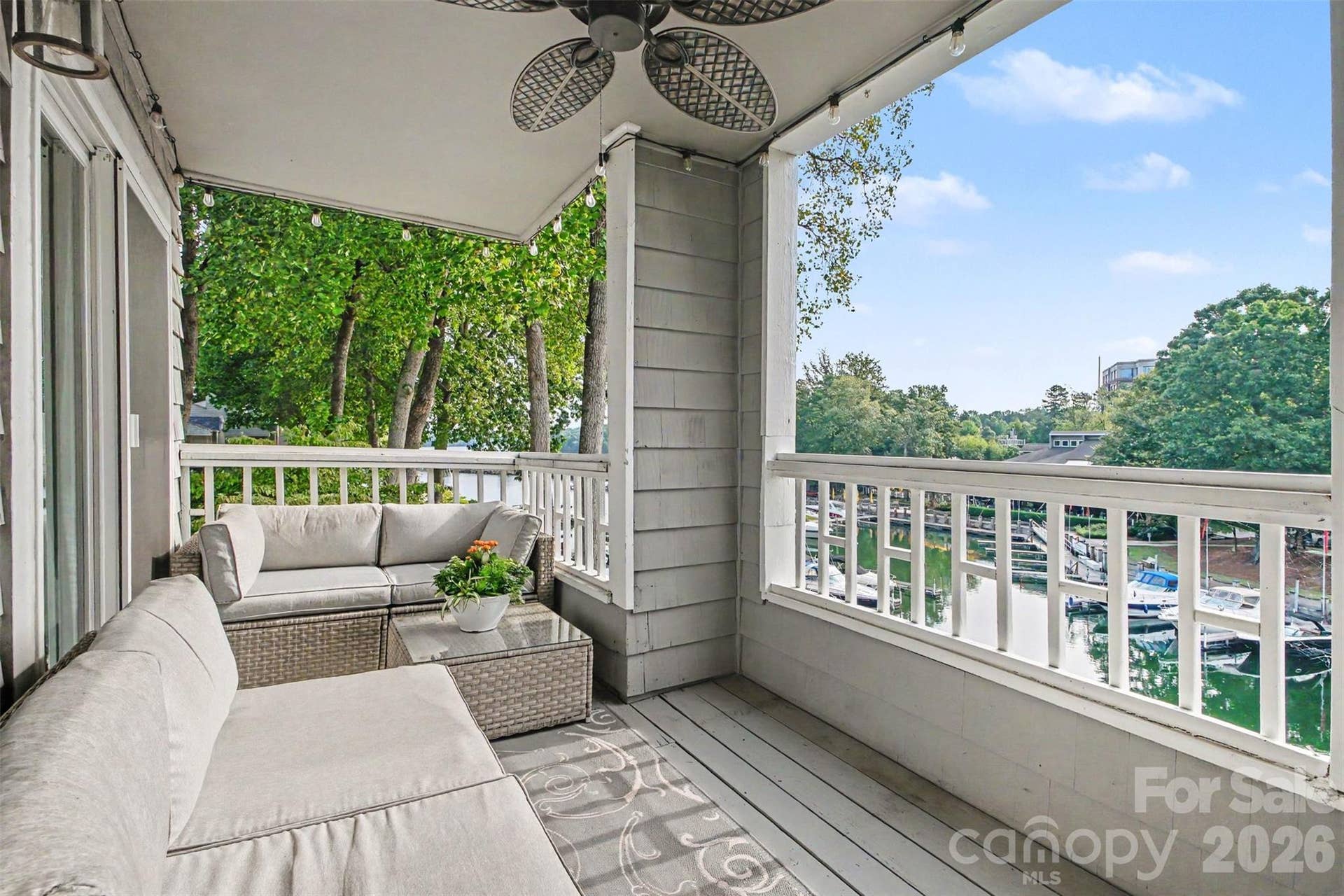 Large waterfront balcony.