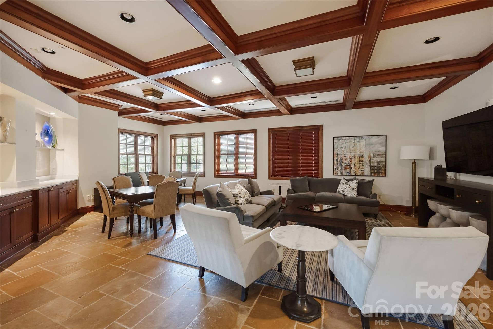 2823 Providence Road, #280, Charlotte, NC 28211 Club room with coffered ceiling and fireplace