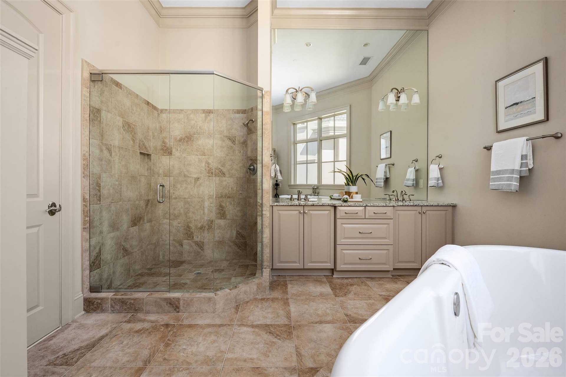 2823 Providence Road, #280, Charlotte, NC 28211 Primary bath vanity and walk-in shower