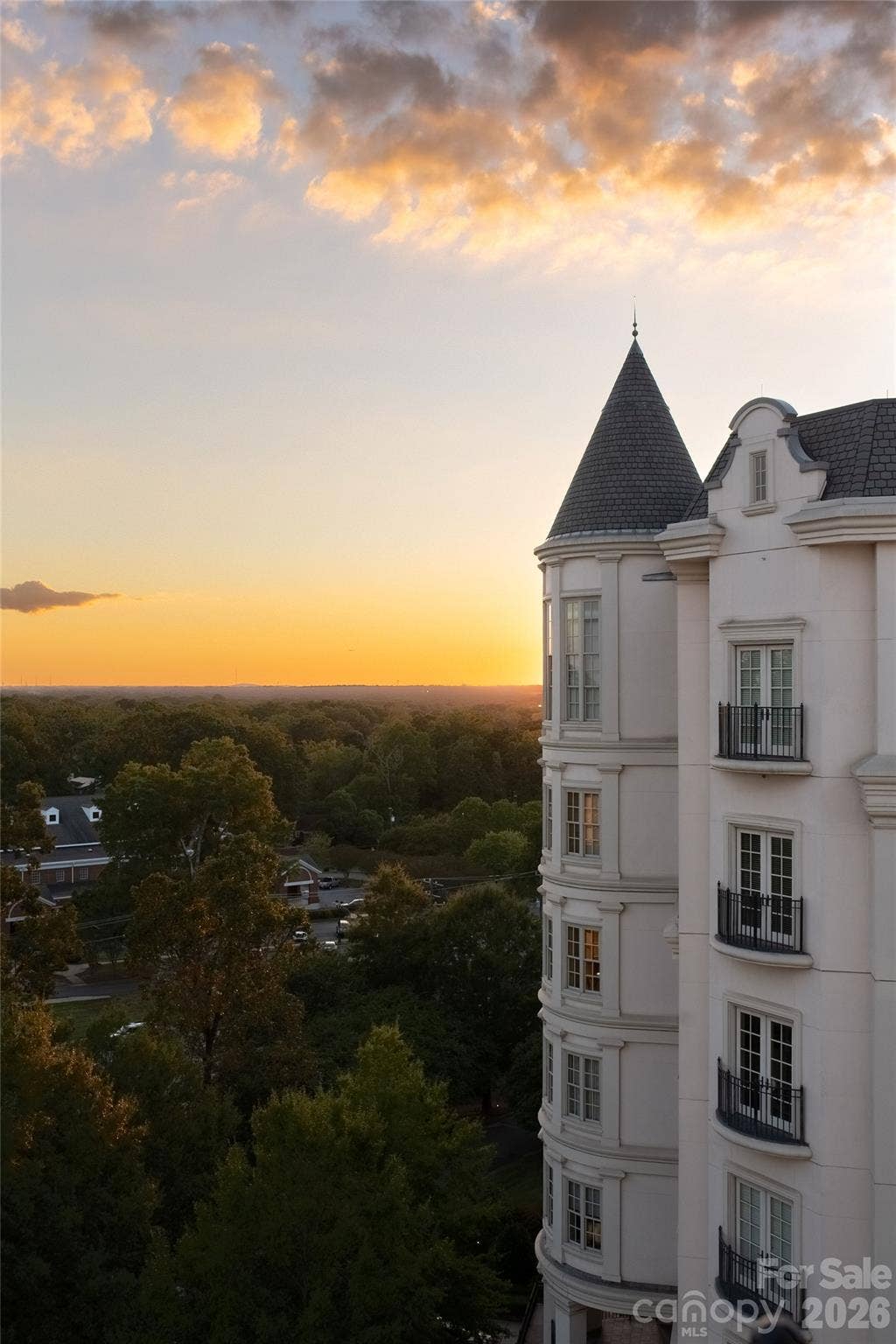 2823 Providence Road, #280, Charlotte, NC 28211 Rosewood's tower at sunset from the penthouse
