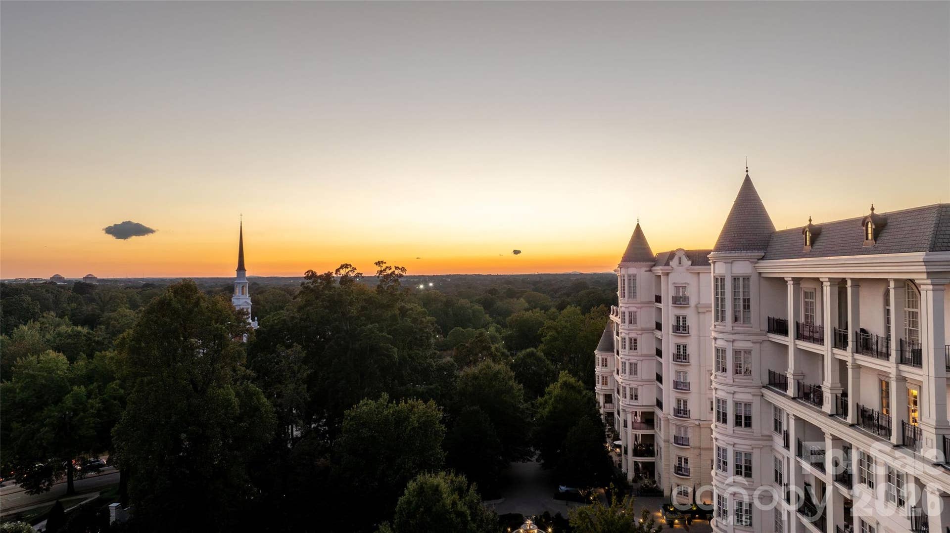 2823 Providence Road, #280, Charlotte, NC 28211 Sunset over the tree canopy and steeple