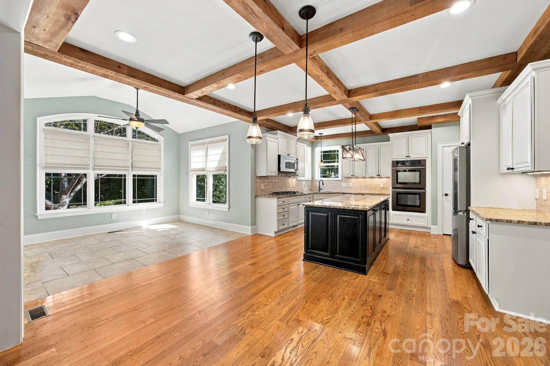 7481 Brotherton Road, Denver, NC 28037 Kitchen area with Wooden Beams