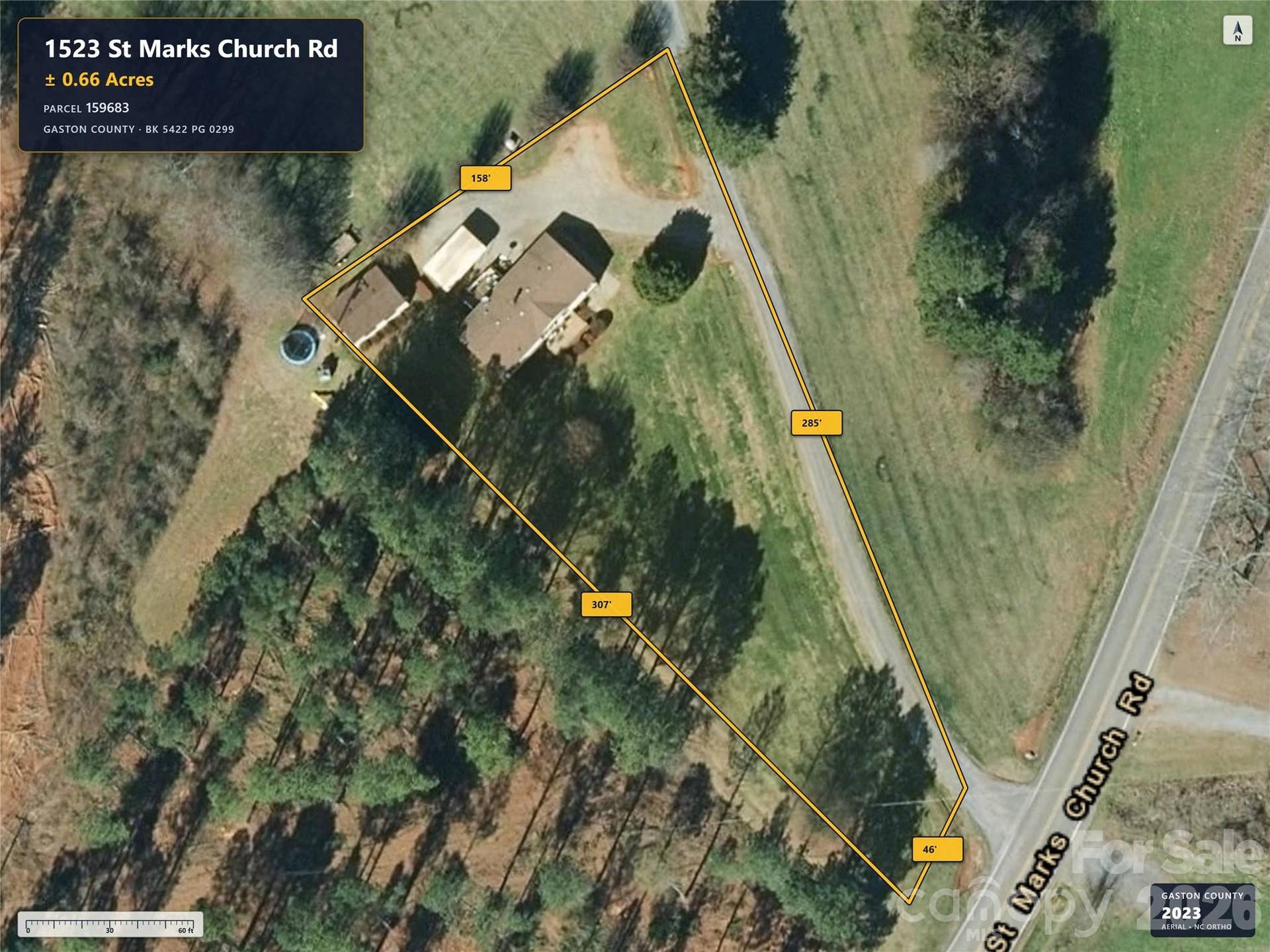 1523 St Marks Church Road, Crouse, NC 28033 Aerial imagery predates removal of the previous home.