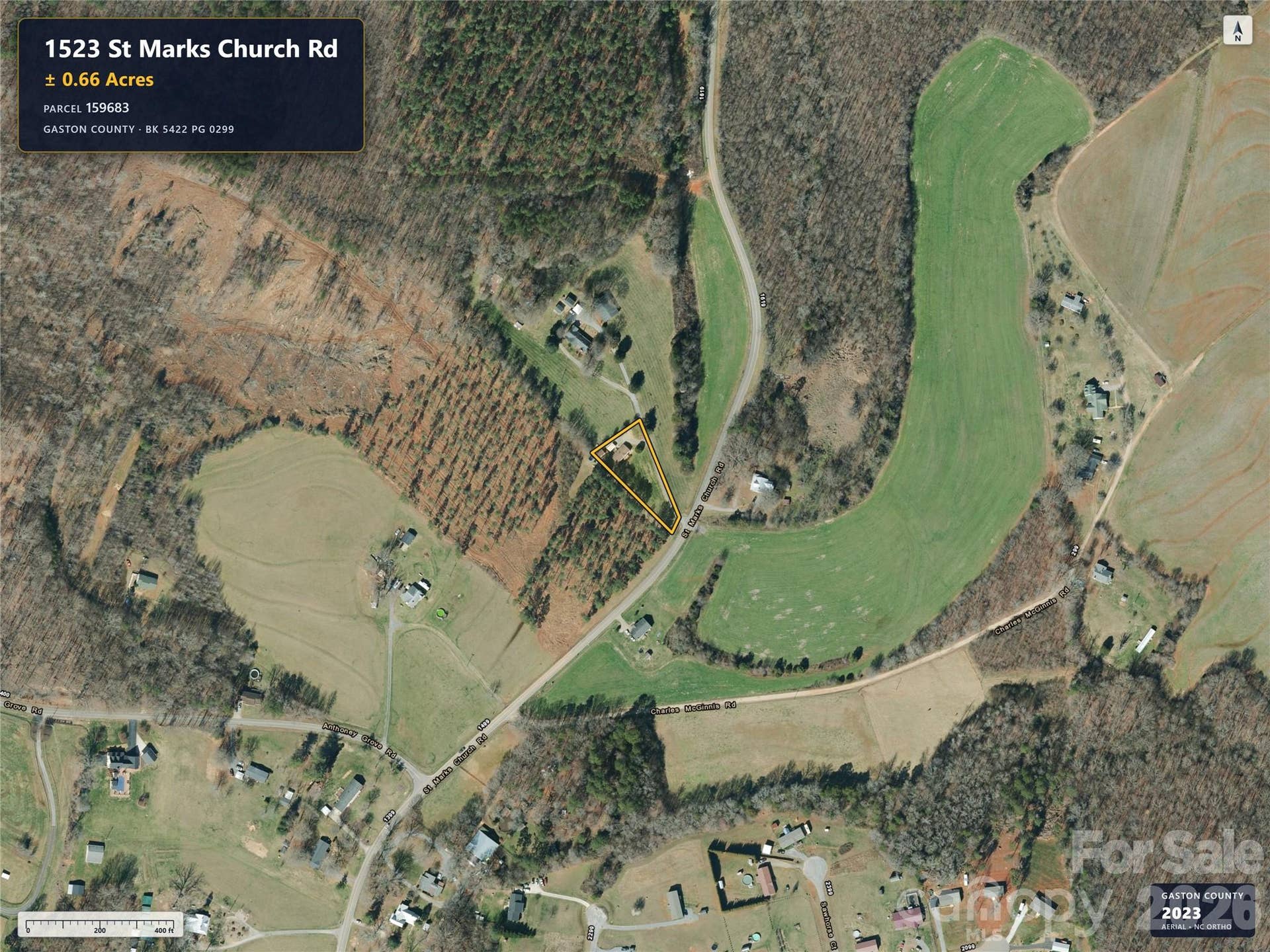 1523 St Marks Church Road, Crouse, NC 28033 Aerial imagery predates removal of the previous home.