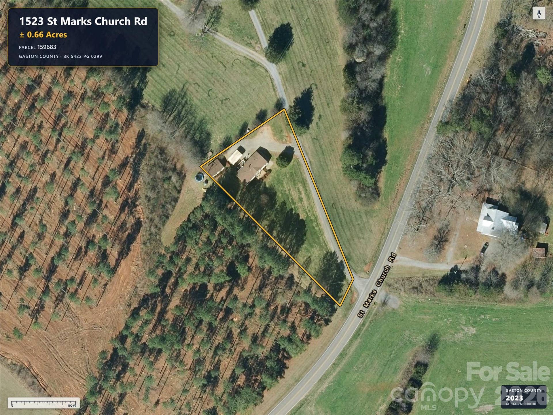 1523 St Marks Church Road, Crouse, NC 28033 Aerial imagery predates removal of the previous home.