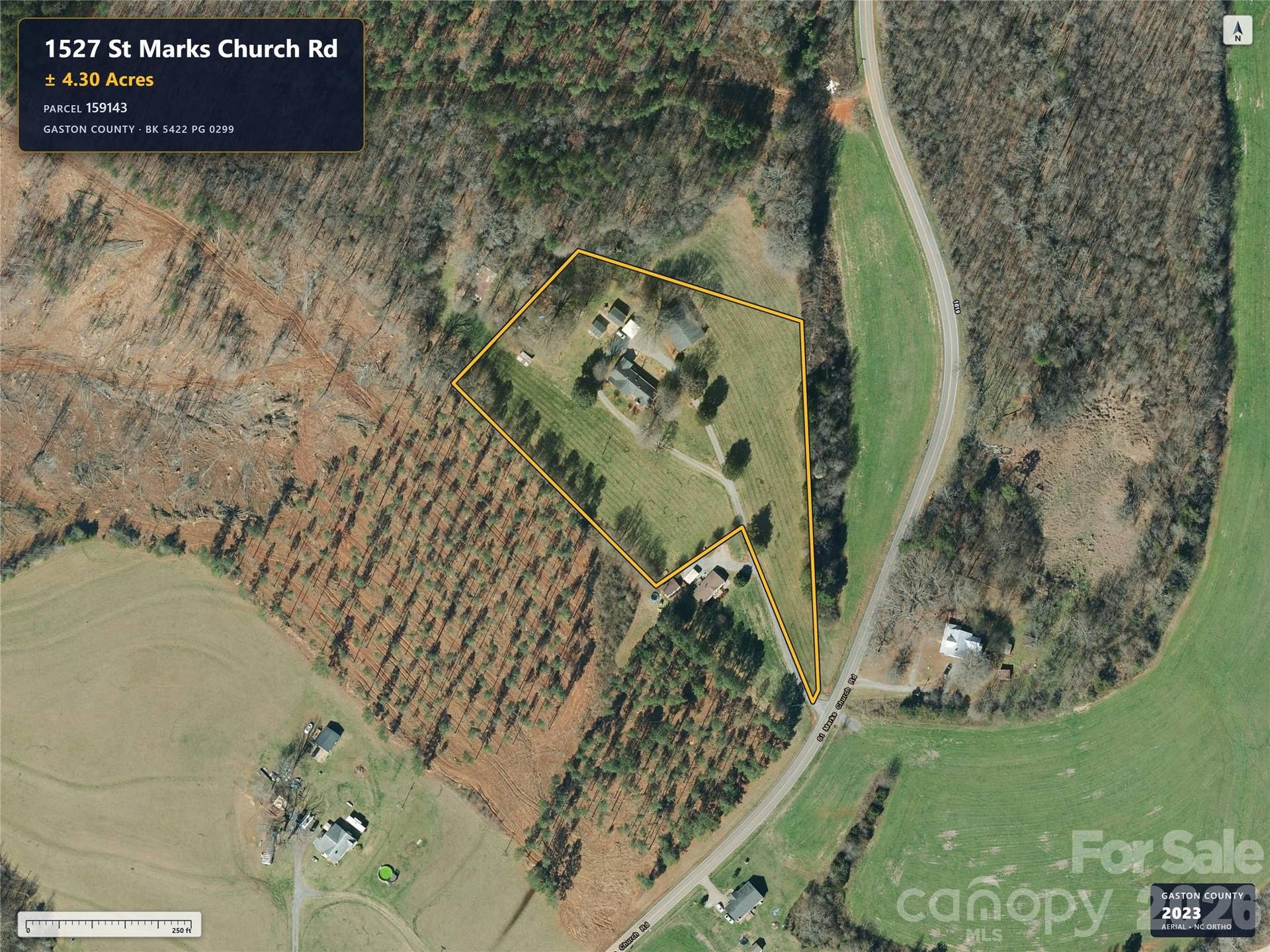 1527 St Marks Church Road, Crouse, NC 28033 Aerial imagery predates removal of the previous home.