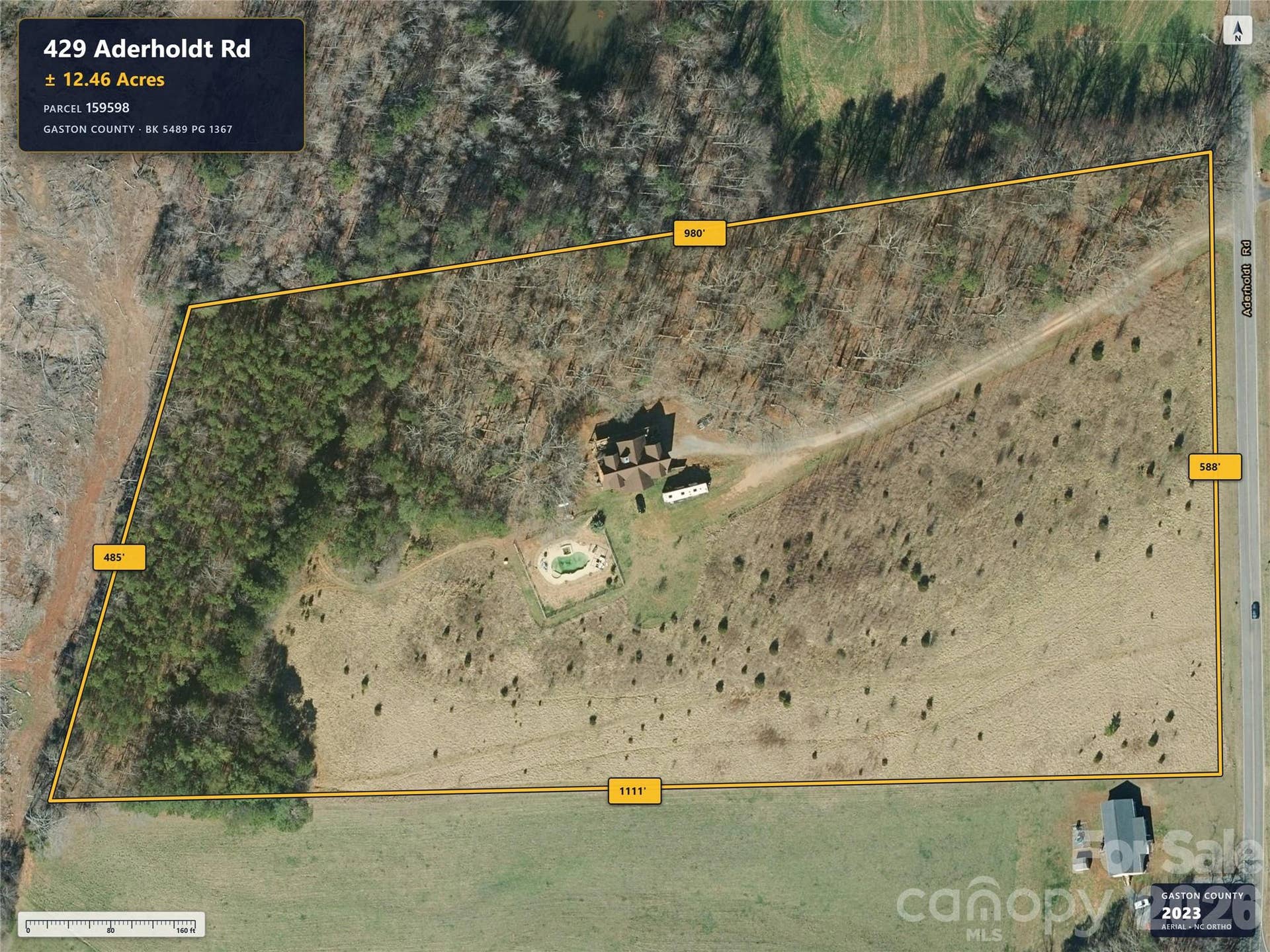 429 Aderholdt Road, Lincolnton, NC 28092 Aerial imagery shows the current home, which is being removed.